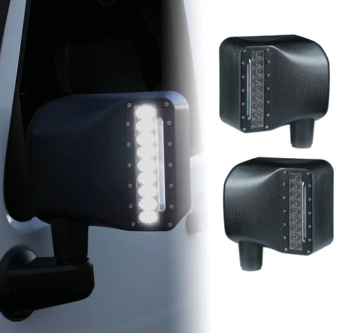 Side View Mirrors Smoked w/ LED Turn Signal Lights for Jeep Wrangler JK 2007-18