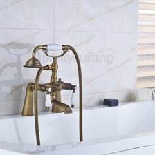 Antique Brass Deck Mounted Clawfoot Bath Tub Faucet With Handheld Shower Ptf061