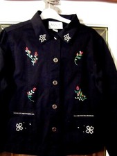 Beautiful Bead  Sequin Flower Denim Black Large Jacket - New 