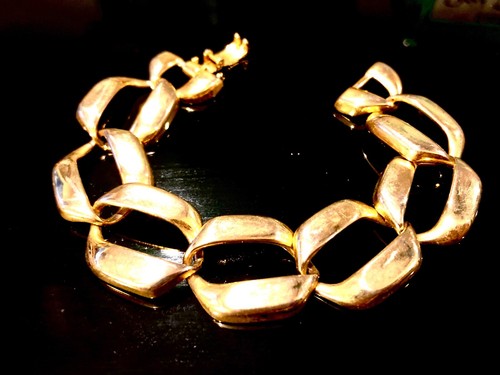 VTG 70s/80s Women's Polished Gold Large Chunky Chain Links Bracelet 7.25" x 7/8" - Picture 3 of 9