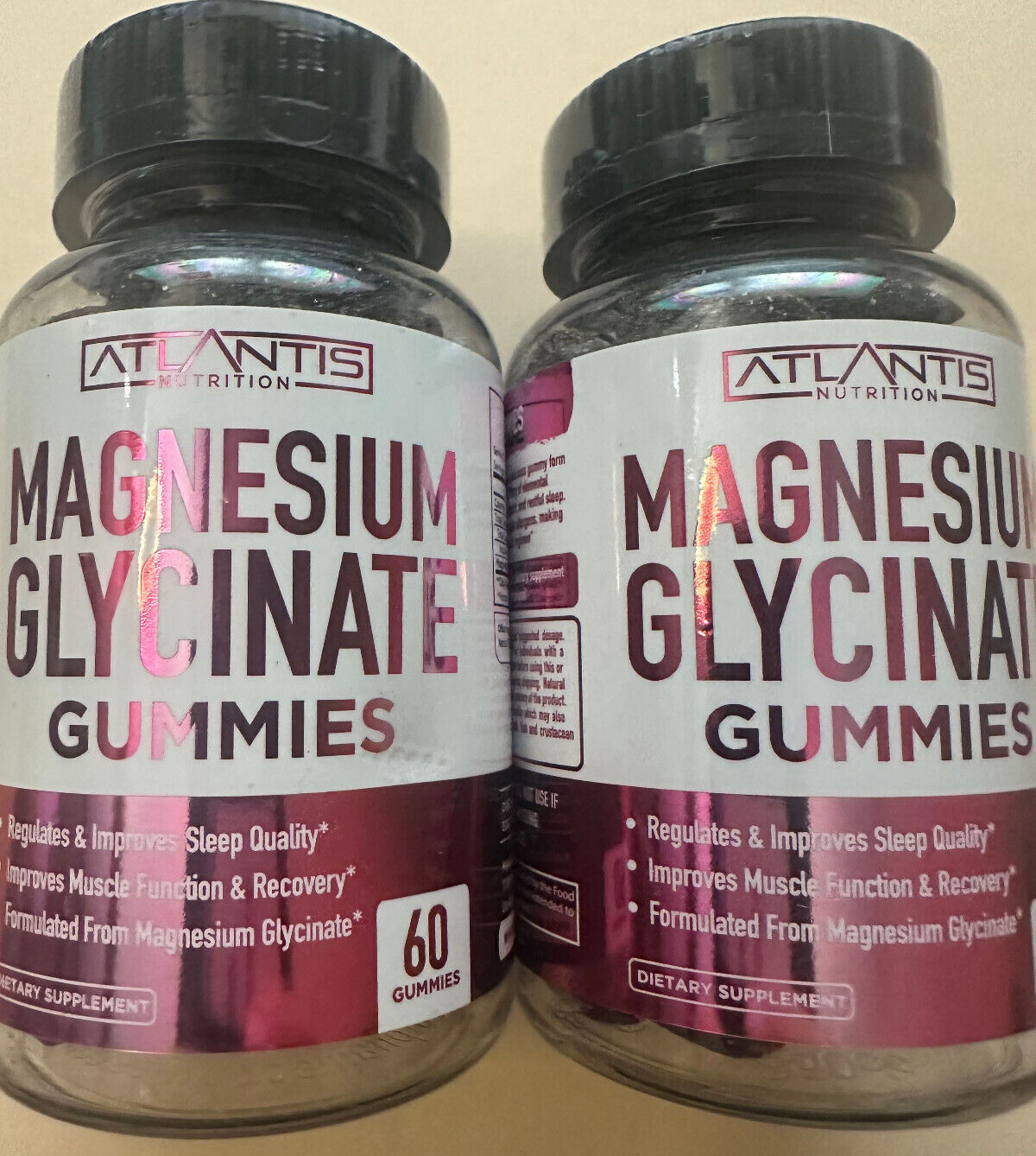 Lot of 2 Atlantis Nutrition Magnesium Glycinate Gummies - Grape - 60ct ea -2/26