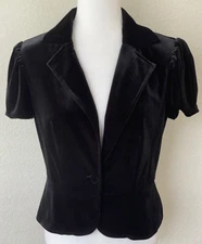 ADRIANNA PAPELL Boutique Black Short Sleeve Velvet Lined Jacket Top Size 6 EUC