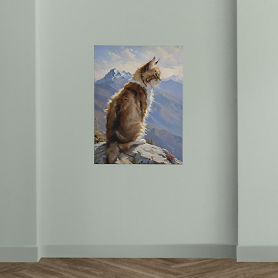 Wildcat Mountain Creature Cat Feline Barren Landscape Painting Poster Art Print