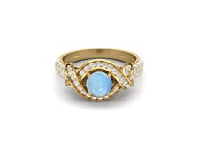 925 Sterling Silver Yellow Plated Round Larimar Solitaire Accents Women Ring