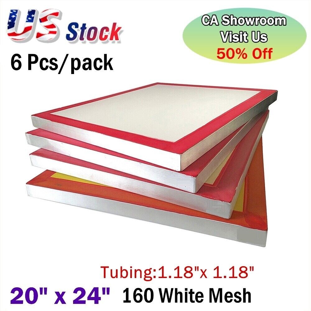 6 Pcs 20" x 24" Aluminum Frame with 160 White Mesh Silk Screen Printing Screens