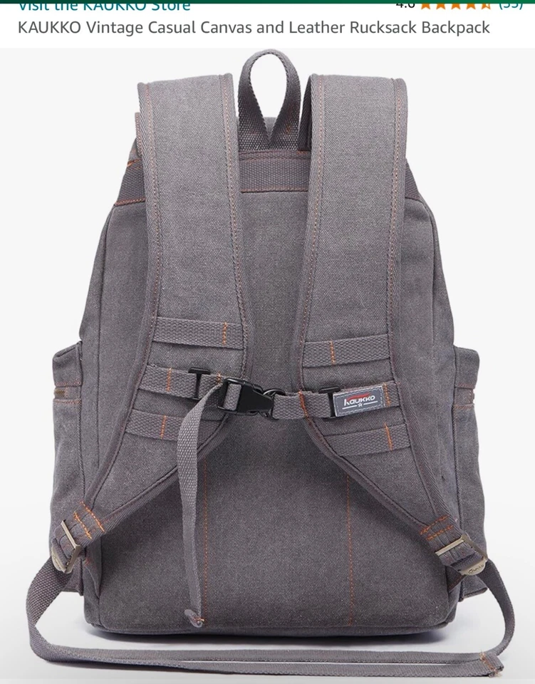 KAUKKO Mochila Hombre Bolso de Lona y Cuero Vintage Gris. NUEVO CON ETIQUETAS Foto 3 de 4