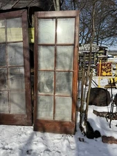 Antique  Exterior Wood Entry Door 8 Pane Glass Patina 30”x82” Hershey Theater