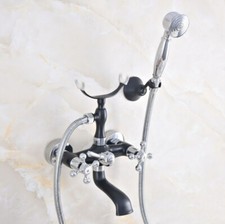 Silver Black Brass Bathroom Faucet Set Handheld Shower Mixer Tap Kit 2na624