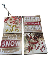 NEW 4X Retro Style farmhouse Country Christmas Wall Decor 6" Signs Plaques
