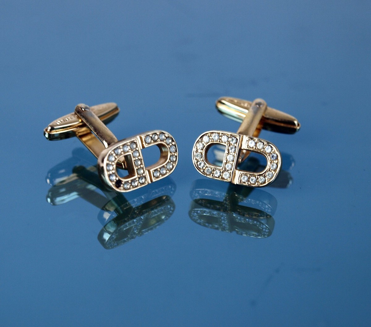 Dior Gold CD Logo Cufflinks on Navy & Gold Box Christian Dior CD Logo Gold Cufflinks main image 4
