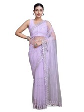 Women's Sequin Work Soft Net Fancy Look Saree With Unstitched Blouse Piece