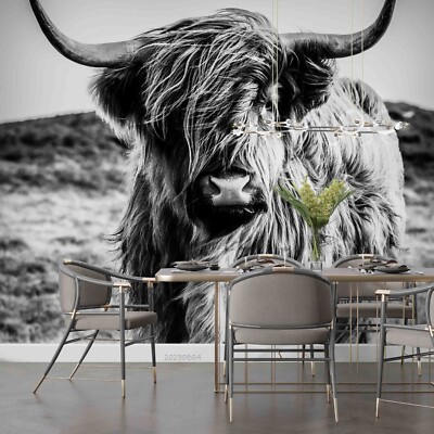 3D Animal Cow Gray Self-adhesive Removeable Wallpaper Wall Mural1 333--JN