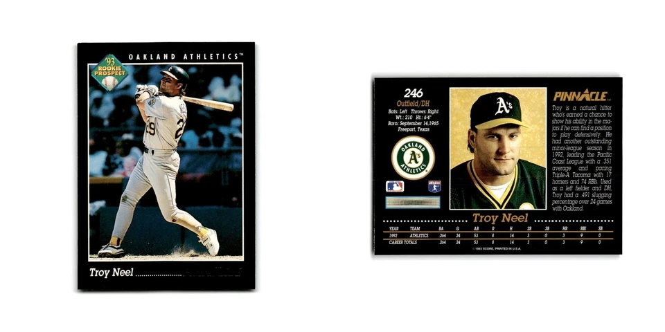 Troy Neel Rookie 1993 Pinnacle #246 Oakland Athletics Baseball Card NM - Image 3 of 3