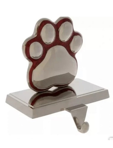 Paw Print Christmas Stocking Hanger Red Glitter Metal Holder - Picture 2 of 3