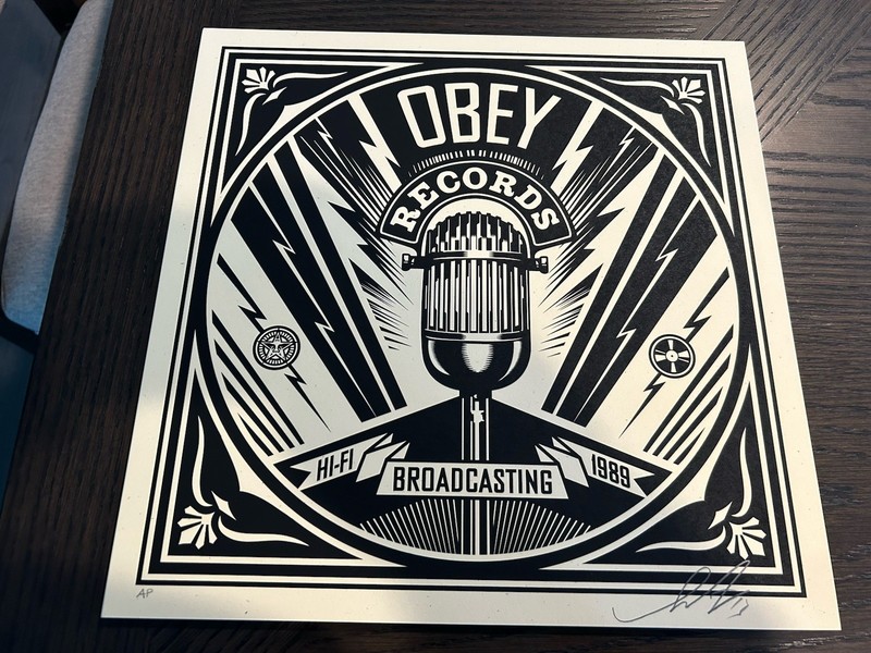 Shepard Fairey Signed Mic Check Print Album Cover Obey Giant Records LP Art