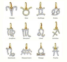Sternzeichen Anhänger, Zirkonia Steine ,Gold333(8K), mit vergoldeter Silberkette
