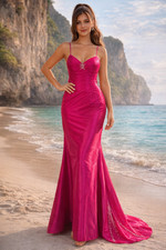 Fuchsia Long Dress Size 10 Pink Dress Beaded Gown Formal Evening Gown Sz 10