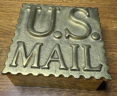 Vintage Solid Brass Square U.S. Mail Box Trinket Heavy Postal Postage 4  Sarreid