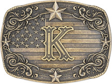 Initial Letter Belt Buckle A  Z   Men's Western Cowboy Rodeo Buckle, Silver Tone