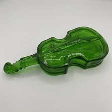 Vintage L.G. Wright Art Glass Violin ashtray/trinket dish 10” Emerald Green