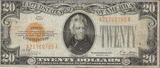 1928 US $20 Gold Certificate AA Block. VF