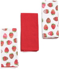Set of 3 Different Kitchen Towels 18"x28" FRUITS, STRAWBERRIES  RED, NM