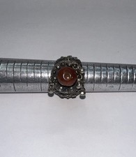 Vintage 925 Sterling Silver Filigree Design Ring With Natural Amber