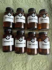 Vintage Merck & Co Poison Amber Glass Pharmaceutical Bottle set of 52 - RARE