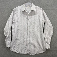 Brioni Shirt Mens 43 17 White Pink Red Striped Classic Dress Casual Italy