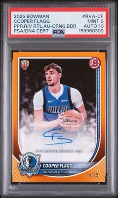 2025 Bowman Cooper Flagg Orange Border Auto RC #/25 PSA 9 Auto 10 Mavericks