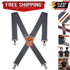 2-Inch Gray Suspenders for Men, Heavy Duty Work Suspenders for Men, Rugged-Ho...