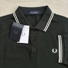 Image of BNWT Fred Perry M3600 Short Sleeve Twin Tipped Polo Shirt Night Green Size Large