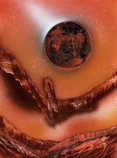 Original Signed Painting with Orange and Brown Planet Landscape by Jason Girard