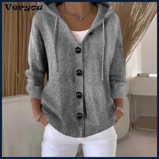 New Hooded Sweatshirt Women Long Sleeve Knitted Tops Cardigan Jacket Cross