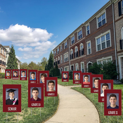 14 Pcs Graduation Yard Sign K-12 Photo Display Yard Sign with Stakes 12'' X 18'' C