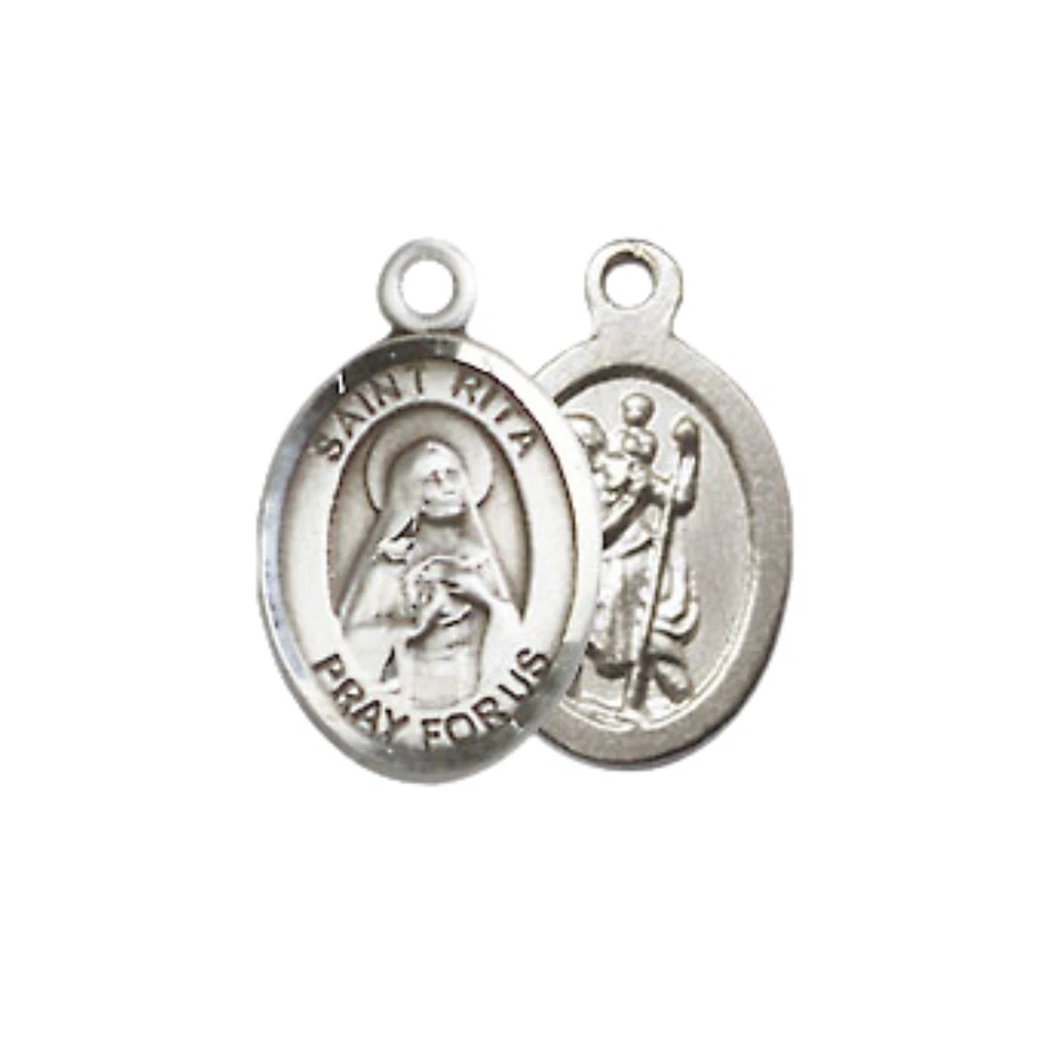 Pequeño collar colgante medalla de béisbol de estaño Santa Rita 24" cadena sin fin con caja Foto 2 de 4