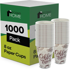 8 Oz 1000 Pack Disposable Coffee Paper Cups - Paper Cups for Hot An...
