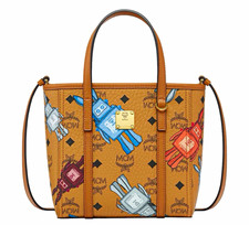 MCM Damen Tragetasche Leder Cognac Logo Print...
