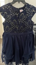 Girls Navy  Gold Party Dress   Size 14