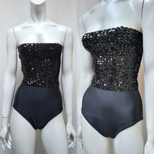 NWOT Vintage COLE OF CALIFORNIA Black Sequin ONE PIECE Bathing Swim Suit - M/L
