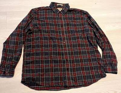 L.L. Bean Flanellhemd Herren 2XL Tall grau rot kariert traditionelle Passform Button Down