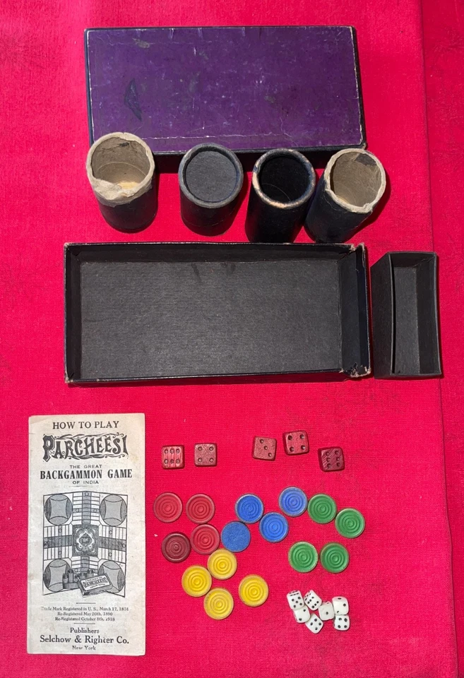 Parcheesi Board Game Boxes Shakers and Pieces Only 1940's - See Photos - Image 3 of 4