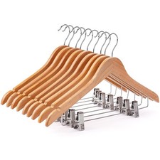 Wooden Hangers with Clips 12 PCS Pants Hangers with Clips,Smooth Solid Wooden...