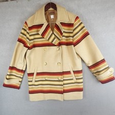 VTG Pendleton Coat Womens M Wool Pea Coat Double Breasted USA Made Southwestern