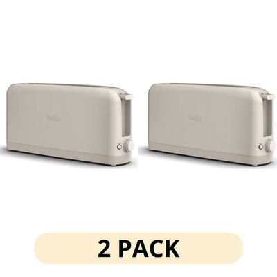 2 Pack bella Slim 2 Slice Toaster Extra Long Slot 6 Settings Reheat Cancel
