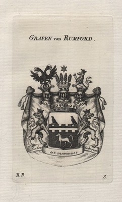 Rumford Wappen coat of arms Kupferstich Genealogie Heraldik heraldry 1820