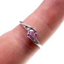 Sterling Silver Pink Topaz Ring with Cubic Zirconia finger size 7