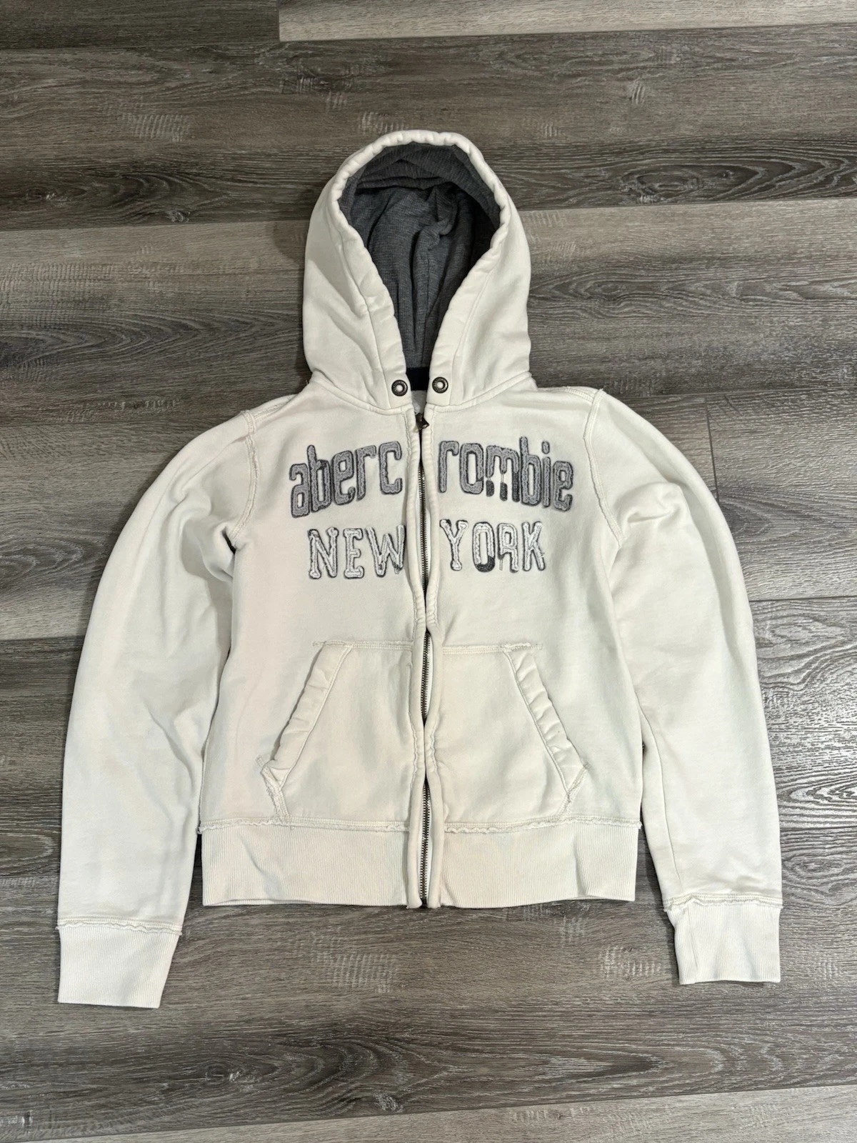 Abercrombie & Fitch Spellout Logo Zip Up Hoodie Thermal Hood - Women’s Large