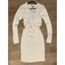 Guess Aria Surplice Cable Knit Sweater Dress Milky White Long Sleeve Midi XL