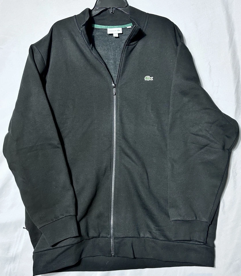 Sudadera negra con cremallera de lana de algodón para hombre Lacoste talla 3XLB Foto 2 de 4